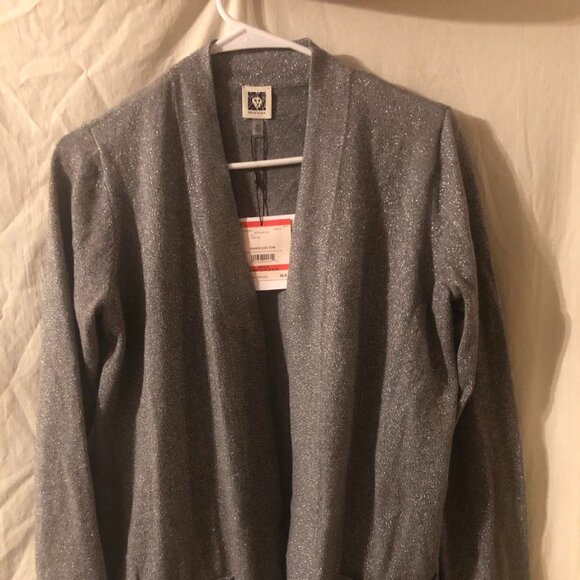 NWT ANNE KLEIN Sparkling  Heather Grey Open Jacket-XS - Picture 3 of 11